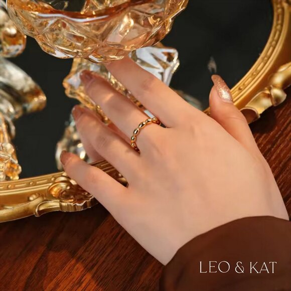 Gold Beaded Chain Adjustable Ring. 925 Sterling Silver. #1078 - Picture 4 of 4